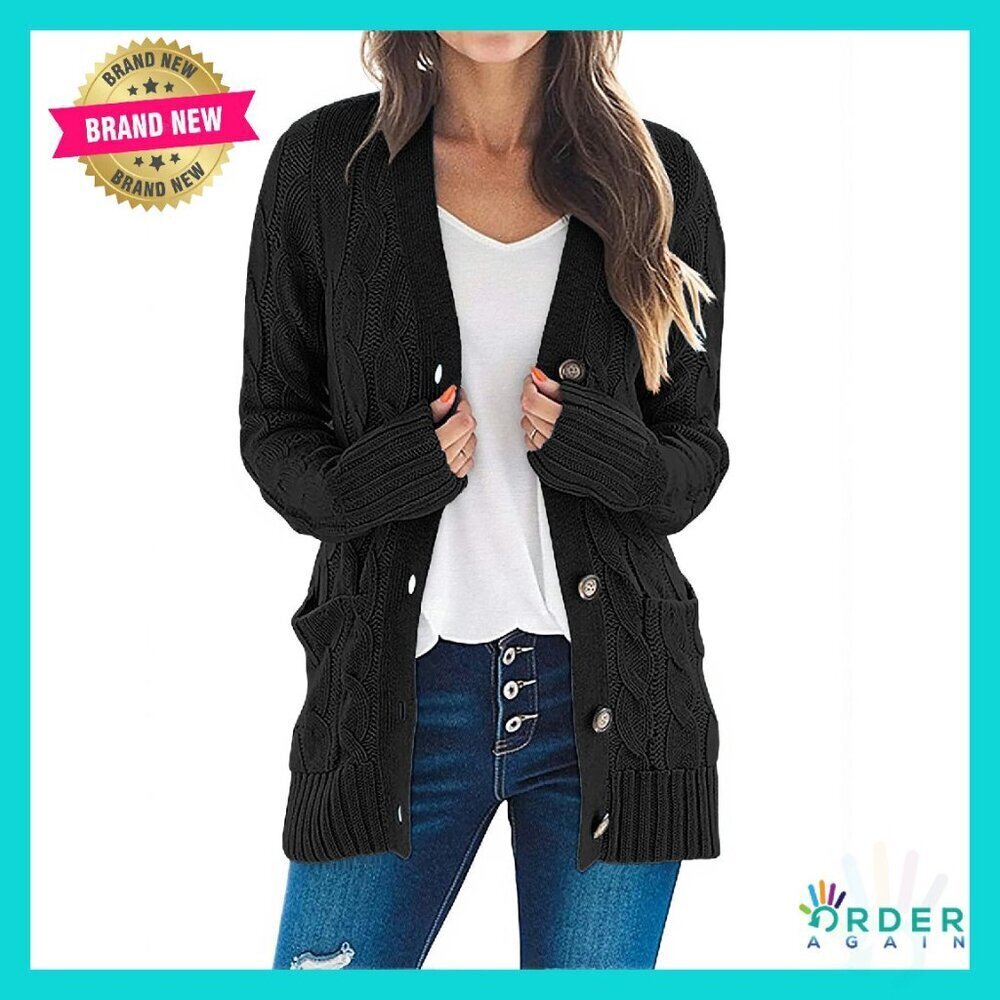 Cable Knit Cardigan Oversized Chic Fall Winter Cozy Button Front Loose Fit